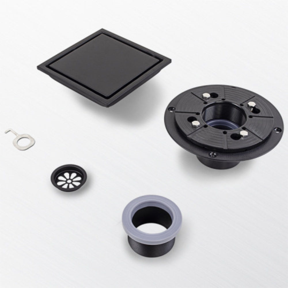 Matte Black 6-Inch Square Shower Floor Drain