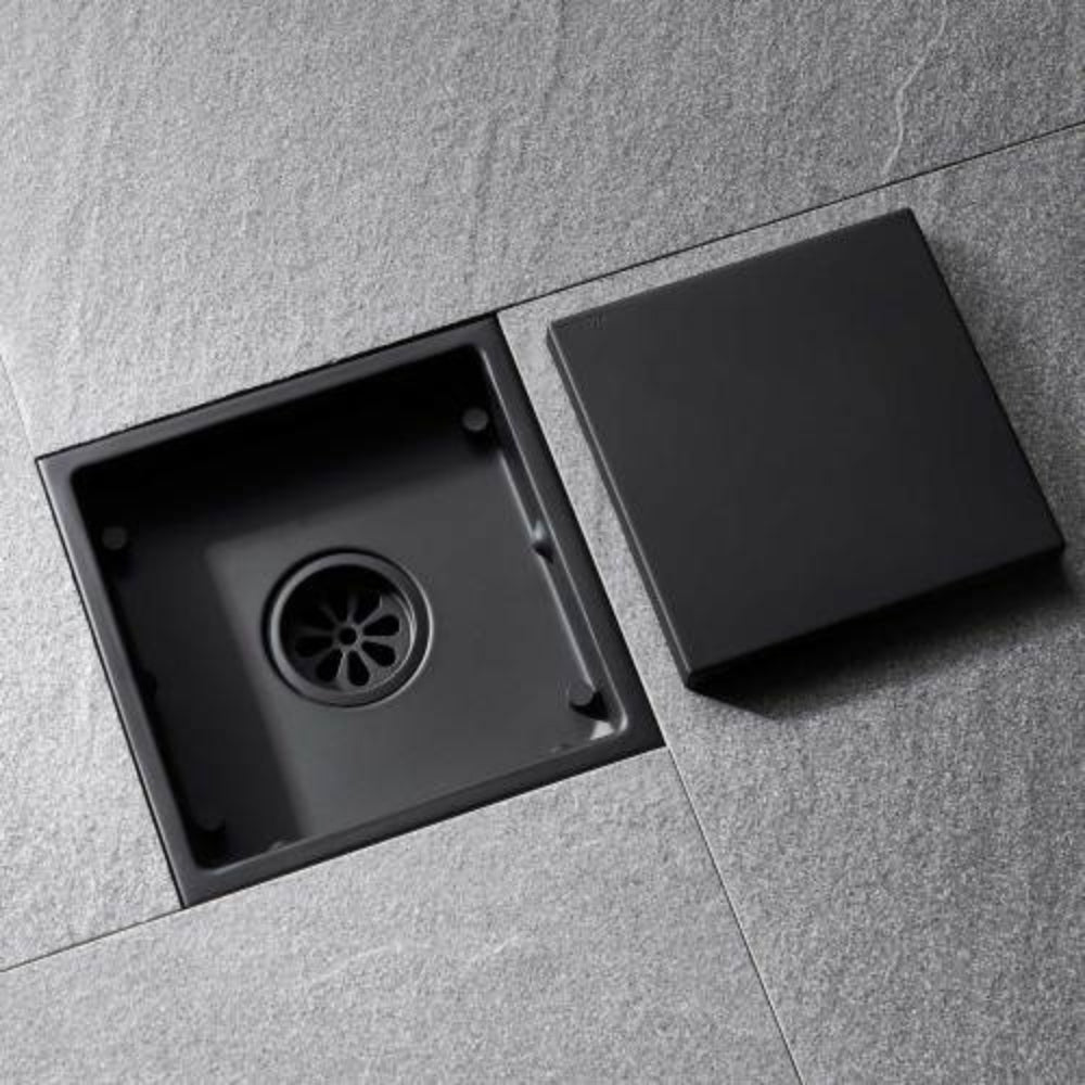 Matte Black 6-Inch Square Shower Floor Drain