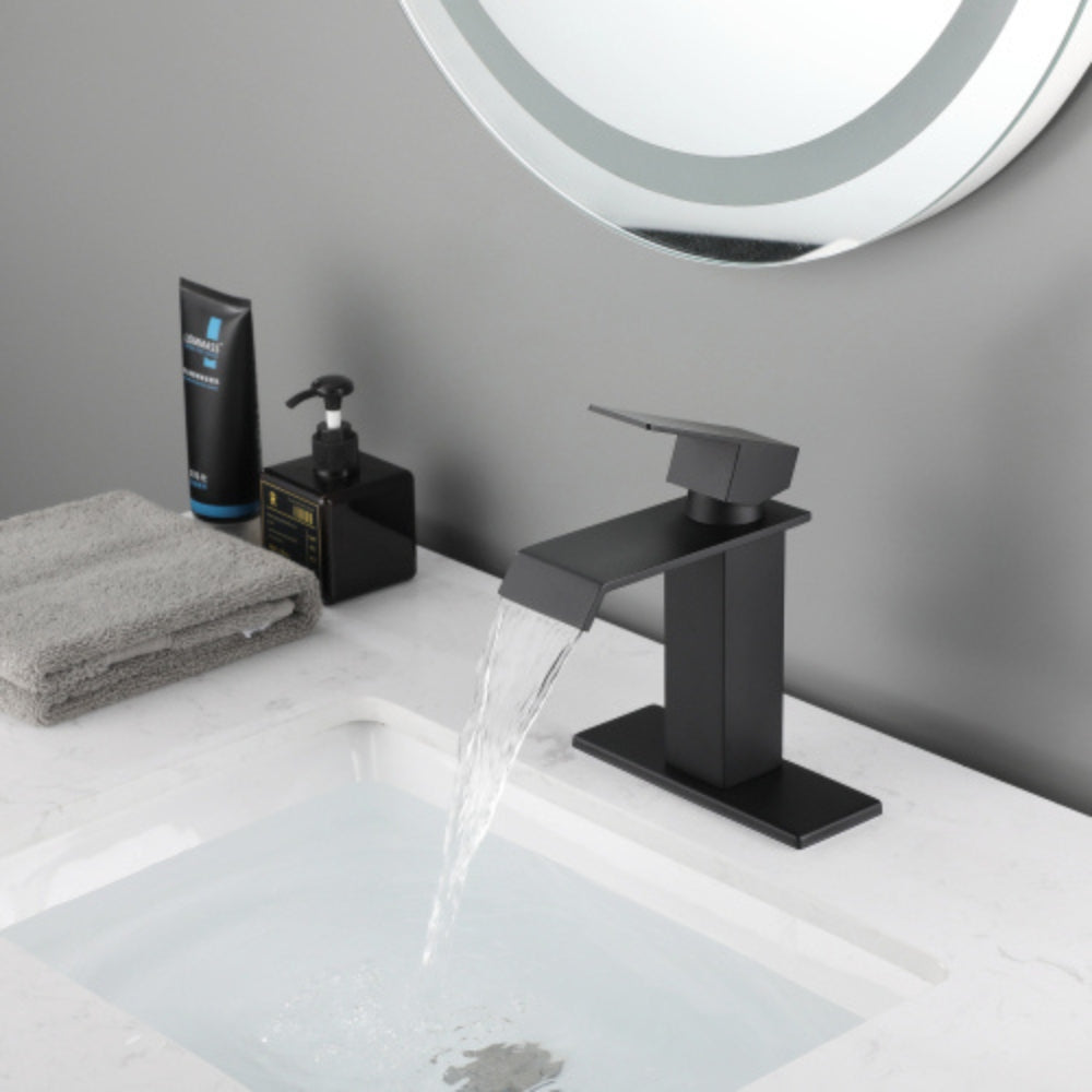 Matte Black Waterfall Bathroom Faucet with Single Handle