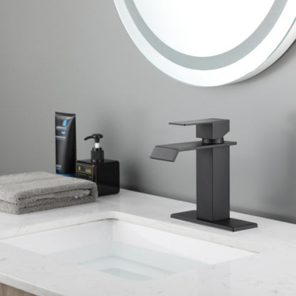 Matte Black Waterfall Bathroom Faucet with Single Handle