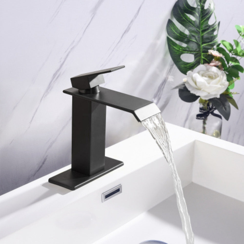 Matte Black Waterfall Bathroom Faucet with Single Handle