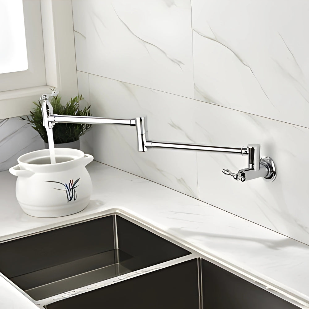 Convenient Wall-Mounted Chrome Pot Filler Faucet