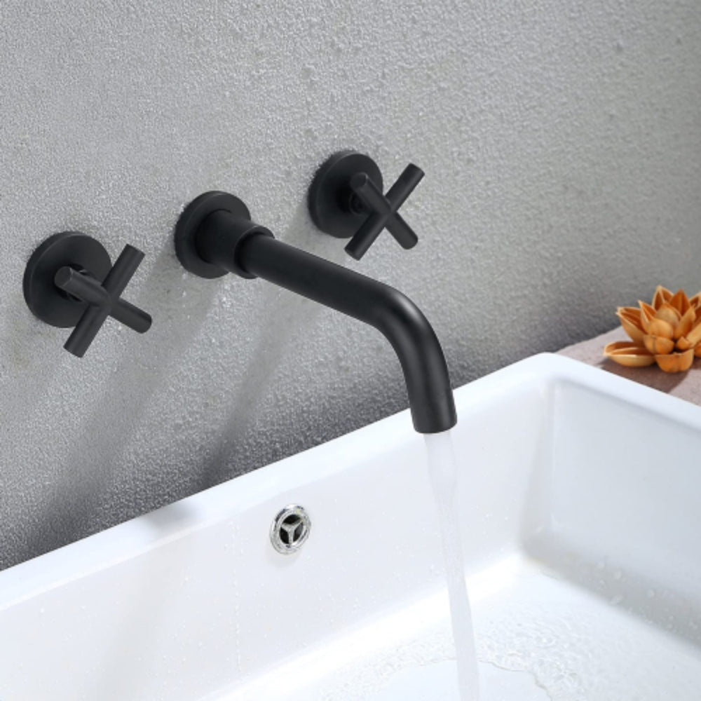 Modern Matte Black Wall Mounted Bathroom Sink Faucet