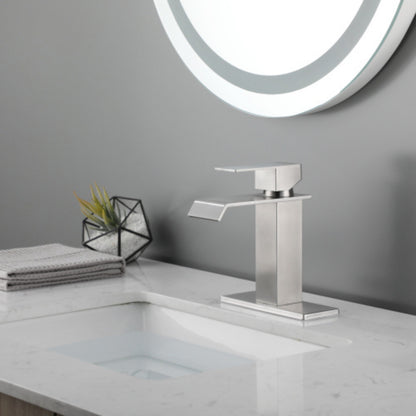 Brushed Nickel Handle Waterfall Spout Bathroom Faucet