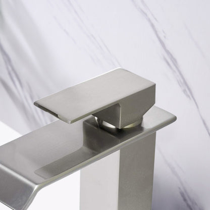 Brushed Nickel Handle Waterfall Spout Bathroom Faucet