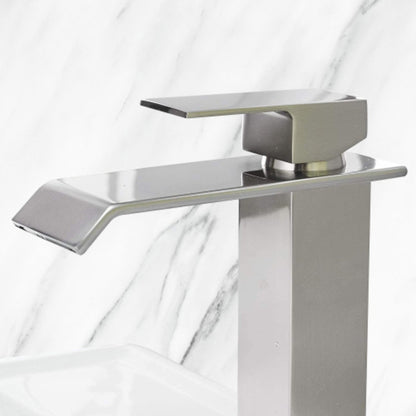 Brushed Nickel Handle Waterfall Spout Bathroom Faucet