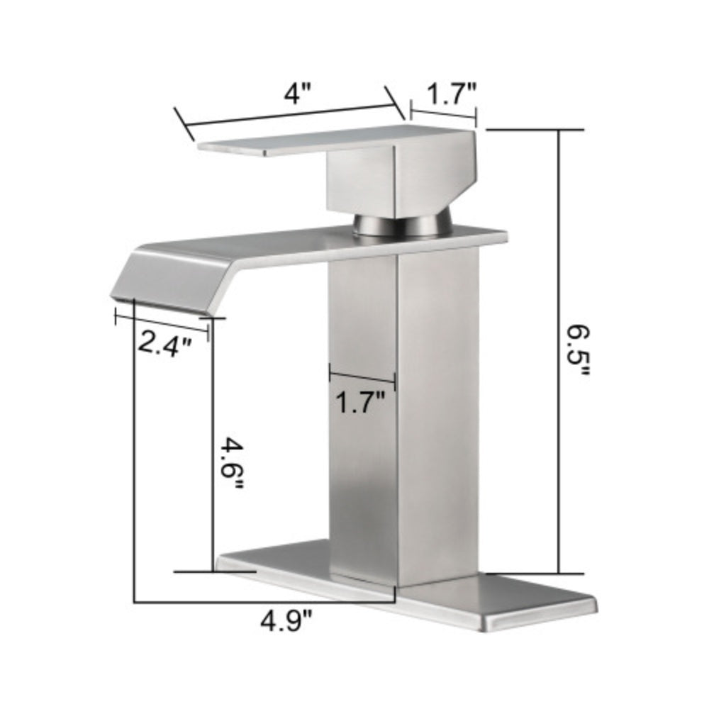 Brushed Nickel Handle Waterfall Spout Bathroom Faucet
