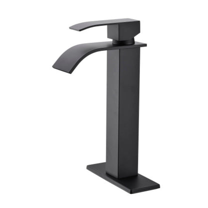 Matte Black Handle Waterfall Spout Bathroom Faucet