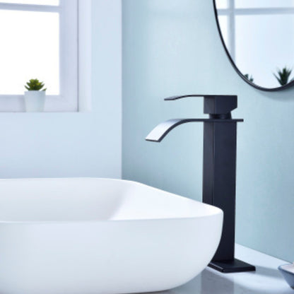 Matte Black Handle Waterfall Spout Bathroom Faucet