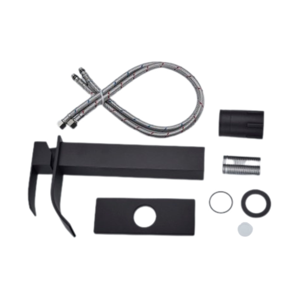 Matte Black Handle Waterfall Spout Bathroom Faucet