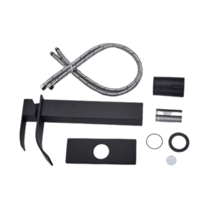 Matte Black Handle Waterfall Spout Bathroom Faucet