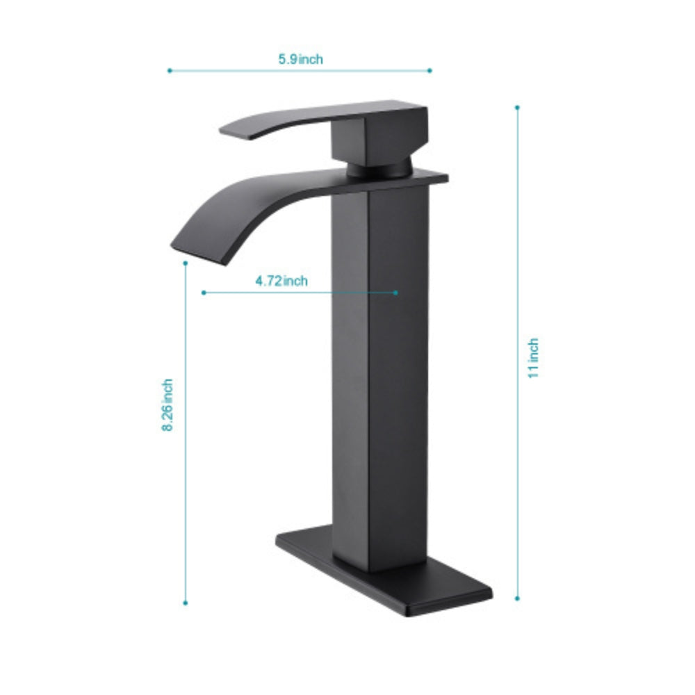 Matte Black Handle Waterfall Spout Bathroom Faucet