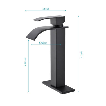 Matte Black Handle Waterfall Spout Bathroom Faucet