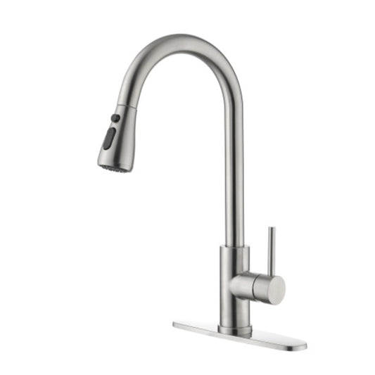 Single Handle High Arc Brushed Nickel Pull Out Kitchen Faucet
