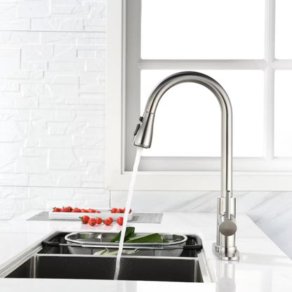 Single Handle High Arc Brushed Nickel Pull Out Kitchen Faucet