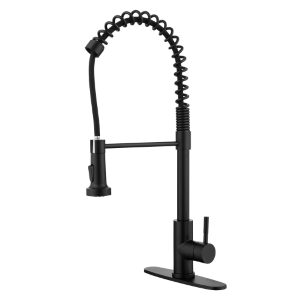 Commercial Spring Kitchen Faucets in Matte Black with Pull-Out Sprayer
