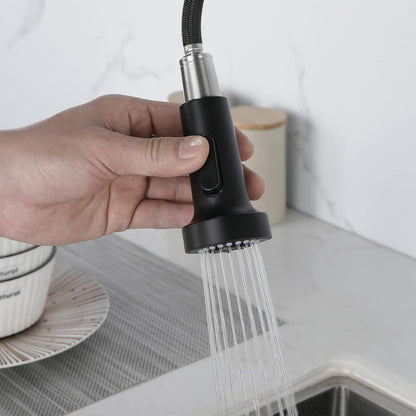 Commercial Spring Kitchen Faucets in Matte Black with Pull-Out Sprayer
