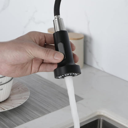 Commercial Spring Kitchen Faucets in Matte Black with Pull-Out Sprayer