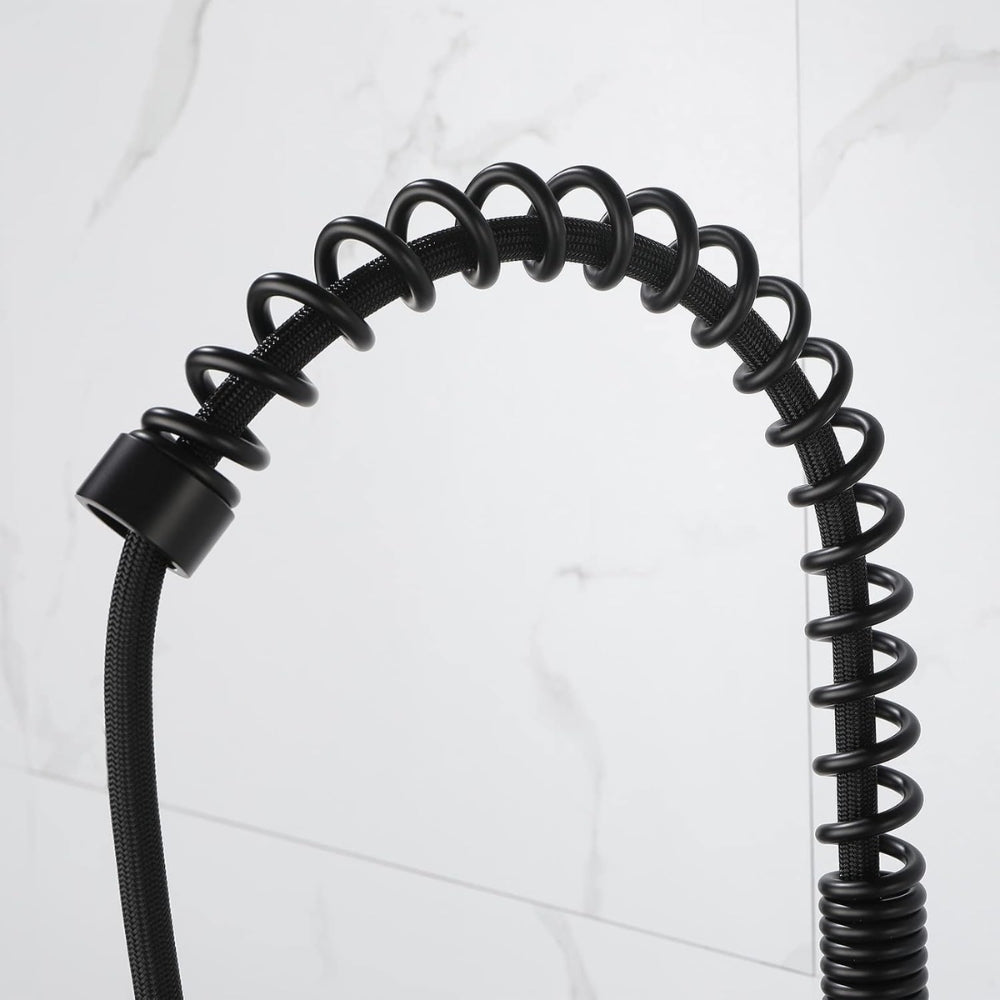 Commercial Spring Kitchen Faucets in Matte Black with Pull-Out Sprayer