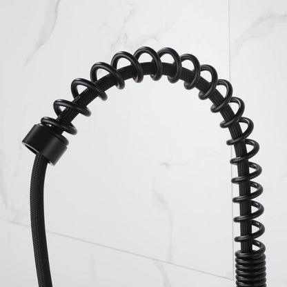 Commercial Spring Kitchen Faucets in Matte Black with Pull-Out Sprayer