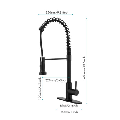Commercial Spring Kitchen Faucets in Matte Black with Pull-Out Sprayer