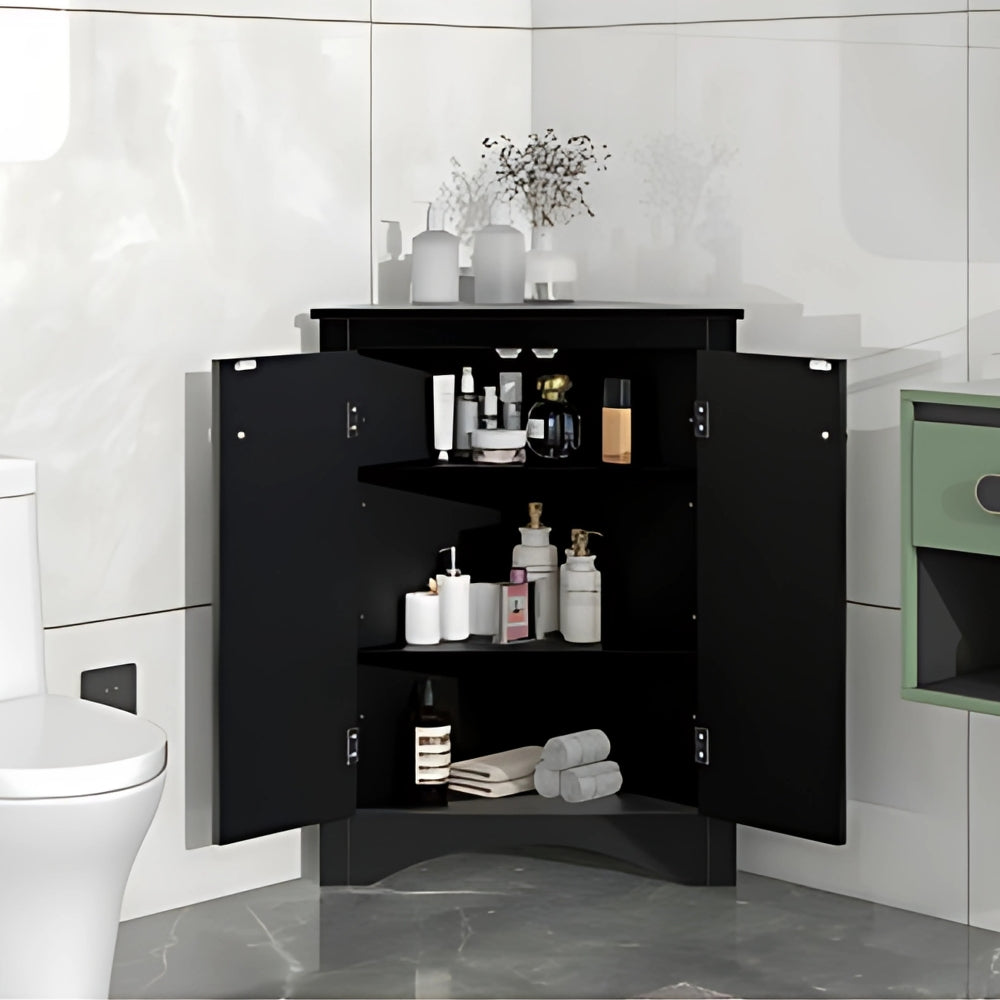 Triangle Freestanding Cabinet with Adjustable Shelves - Black