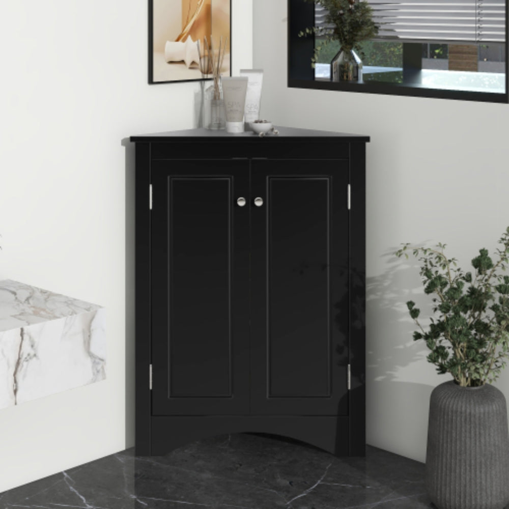 Triangle Freestanding Cabinet with Adjustable Shelves - Black