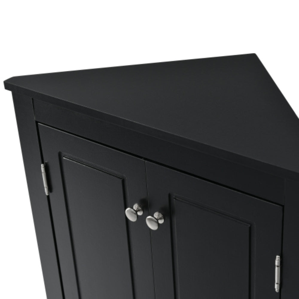 Triangle Freestanding Cabinet with Adjustable Shelves - Black