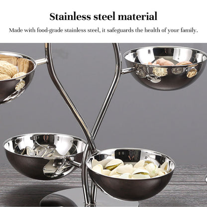 Stainless Steel Serving Tray Set with Dip Bowls – Divided Snack, Chips & Condiment Server Stand
