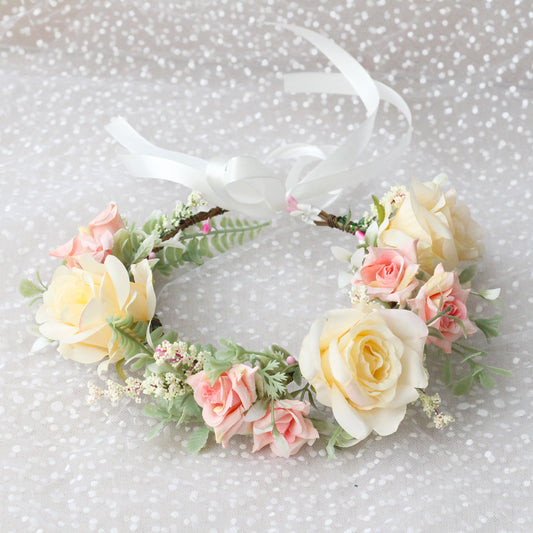 Korean style fashion flower wreath headwear fabric rose bridal headband beautiful little girl selfie flower hair accessory