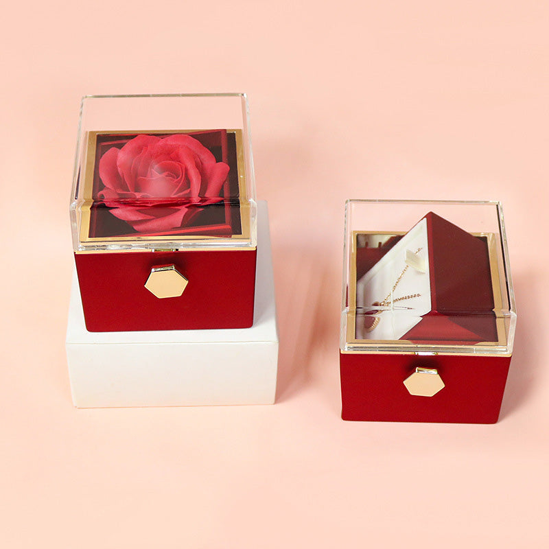 Give a romantic surprise with this creative rotating rose soap-flower gift box, complete with a jewelry compartment—perfect for Valentine’s Day.