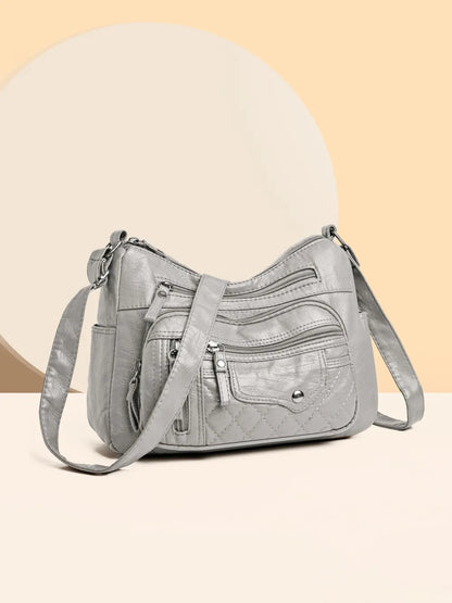 PU Leather Multi Pockets Adjustable Strap Shoulder Bag