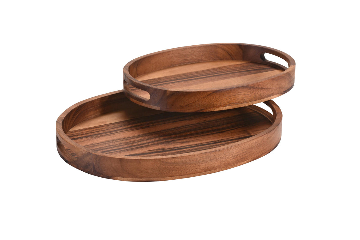 Oval Serving Tray - Kalmar Home acacia wood serving tray, view 5