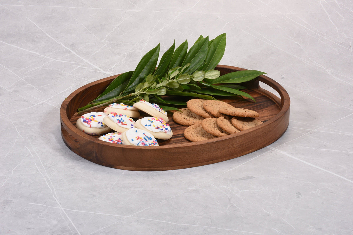 Oval Serving Tray, Large - 18" x 14" - Kalmar Home acacia wood serving tray