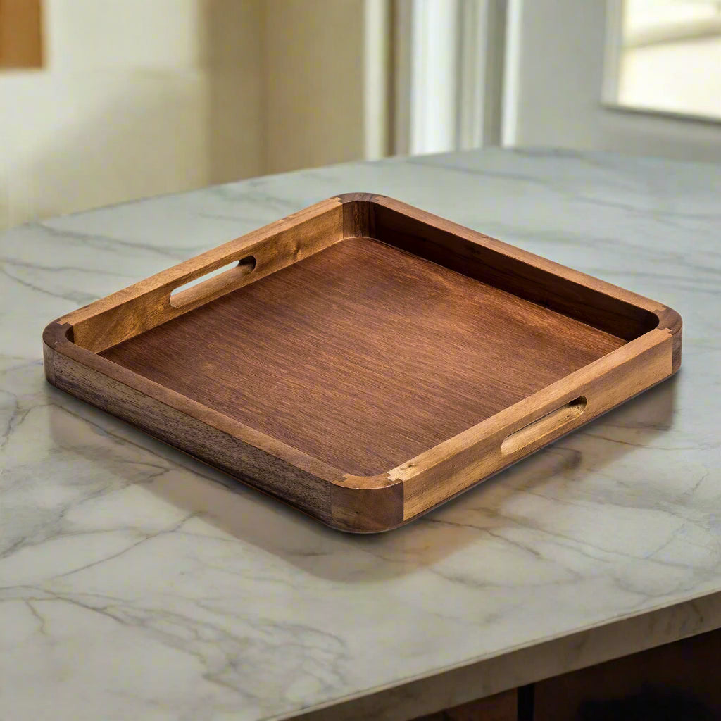 Square Serving Tray -14 - Kalmar Home acacia wood serving tray