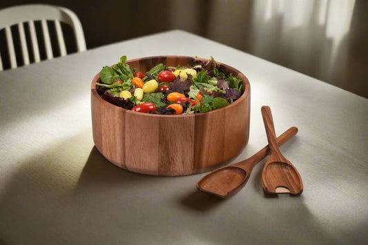 Large Salad Bowl & Servers - 327B3 - Kalmar Home acacia wood serving bowl