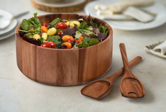 XL Salad Bowl & Servers - 327C3 - Kalmar Home acacia wood serving bowl