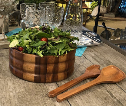 XL Salad Bowl & Servers - 330C3 - Kalmar Home acacia wood serving bowl, view 2