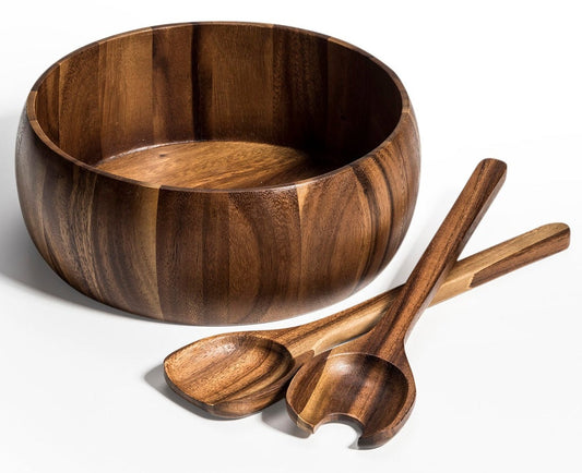Large Salad Bowl & Servers - 332B3 - Kalmar Home acacia wood serving bowl