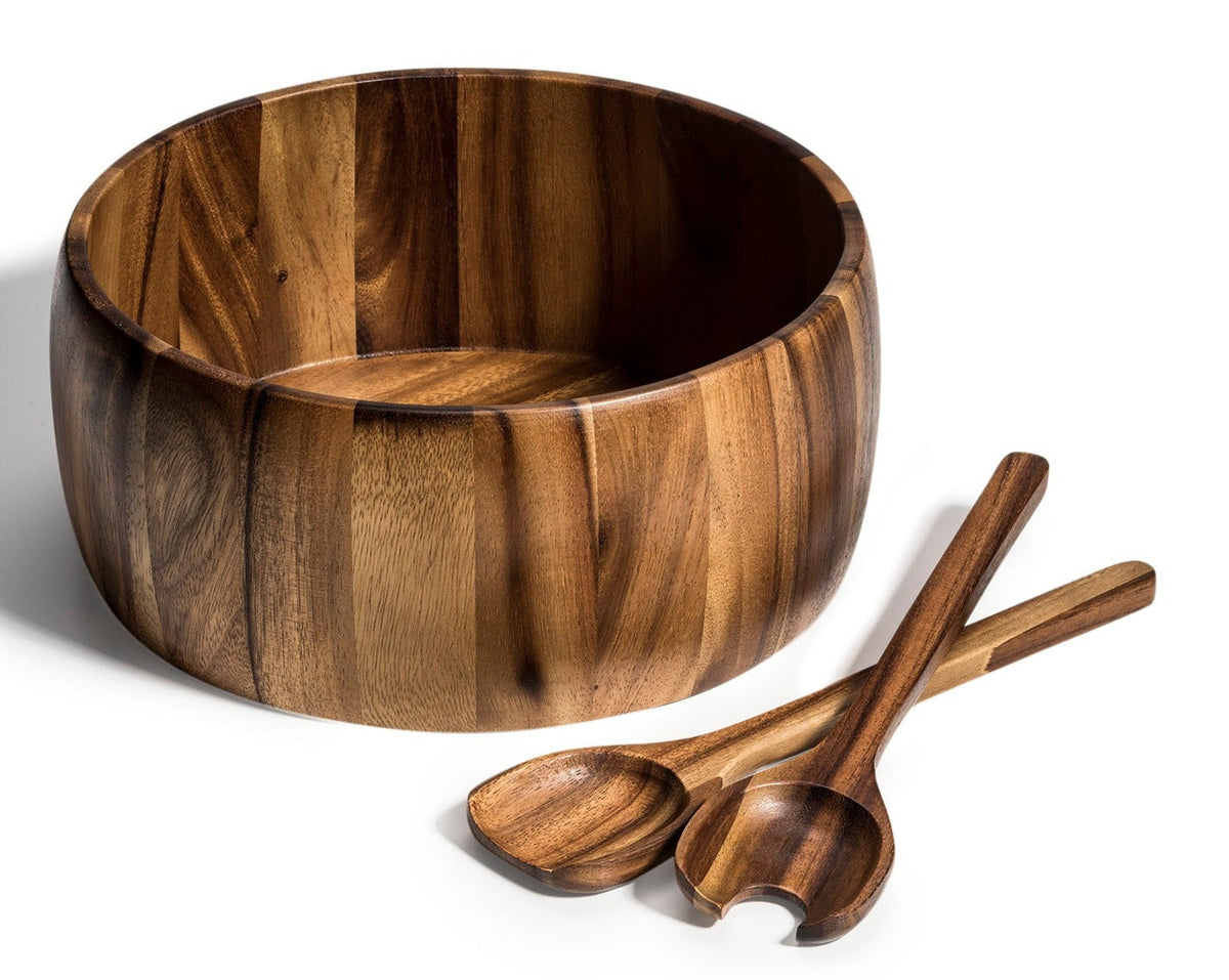 XL Salad Bowl & Servers - 332C3 - Kalmar Home acacia wood serving bowl