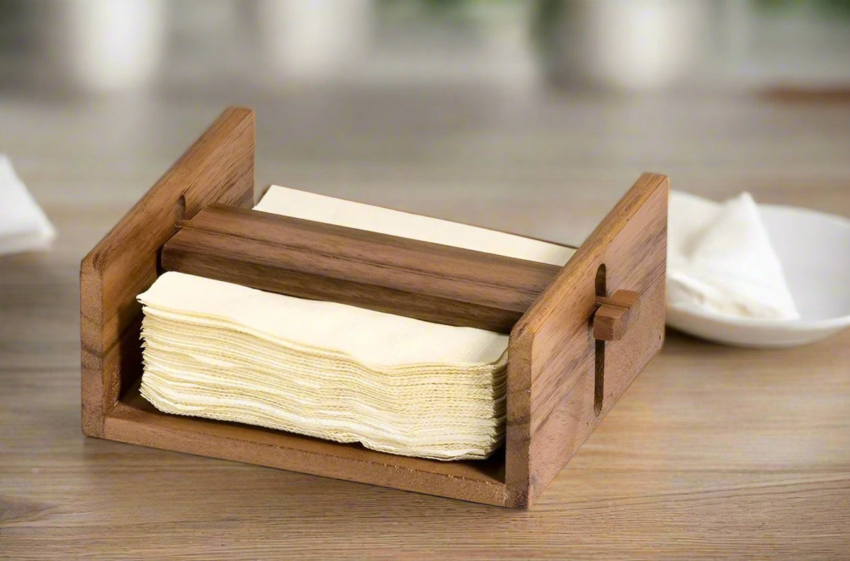 Napkin Holder, Cocktail 5" x 5" - Kalmar Home acacia wood napkin holder