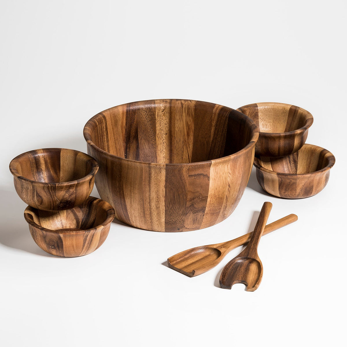 XL Salad Bowl & Servers + 4 Bowls - 335C7 - Kalmar Home acacia wood serving bowl, view 2