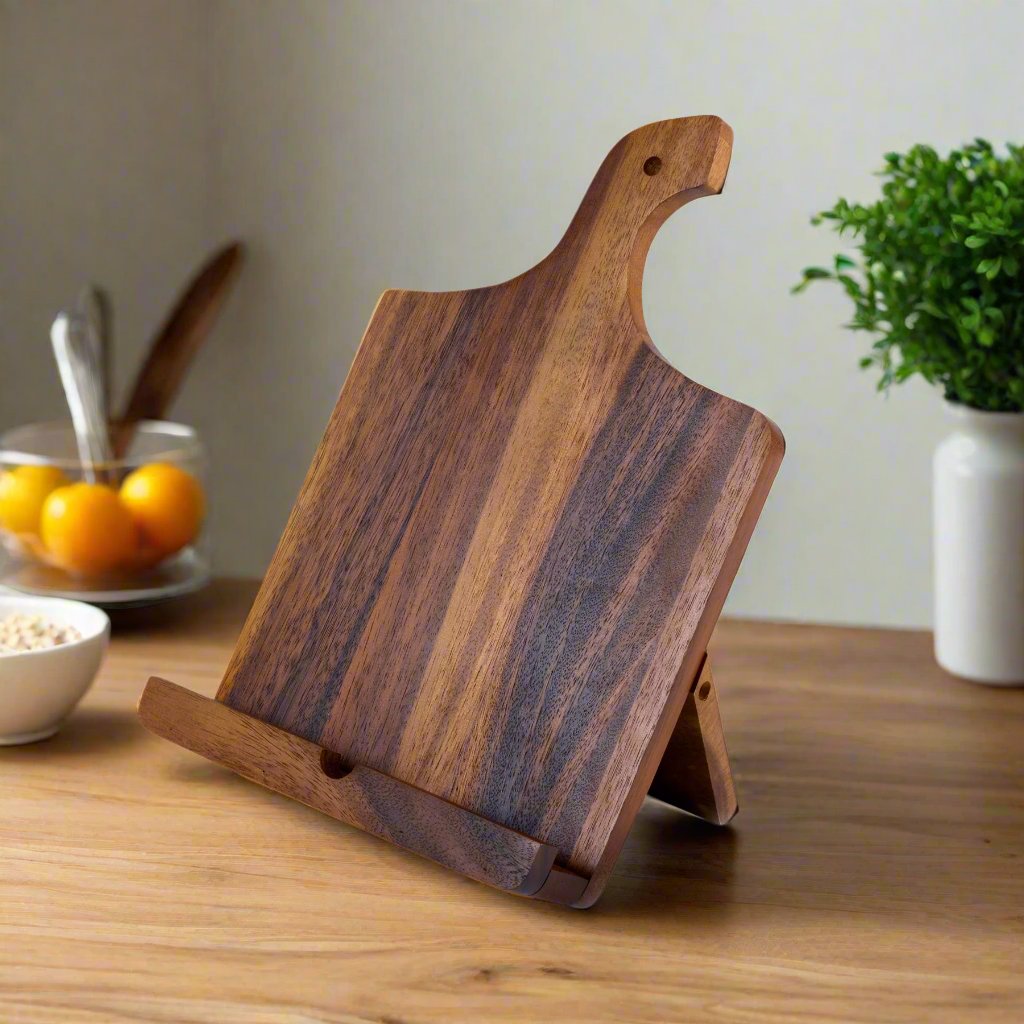 Cookbook/Tablet Holder - Kalmar Home acacia wood kitchen organizer