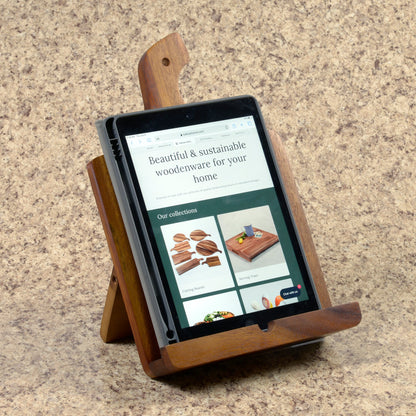 Cookbook/Tablet Holder - Kalmar Home acacia wood kitchen organizer, view 4