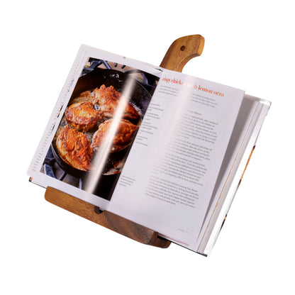 Cookbook/Tablet Holder - Kalmar Home acacia wood kitchen organizer, view 3