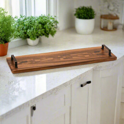 Acacia Serving Trays with Metal Handles, Long - Kalmar Home acacia wood serving tray