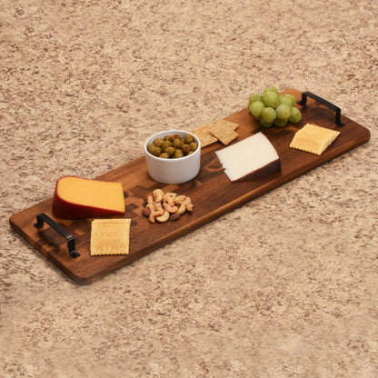 Acacia Serving Trays with Metal Handles - Kalmar Home acacia wood serving tray, view 4