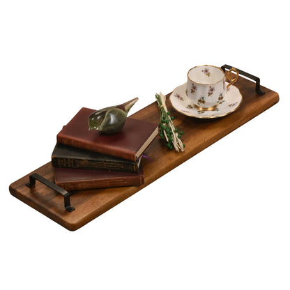 Acacia Serving Trays with Metal Handles - Kalmar Home acacia wood serving tray, view 3