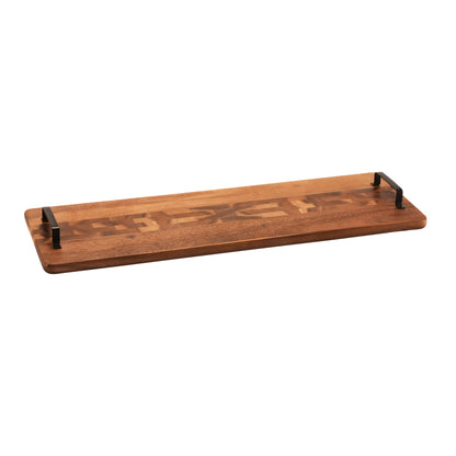 Acacia Serving Trays with Metal Handles - Kalmar Home acacia wood serving tray, view 2