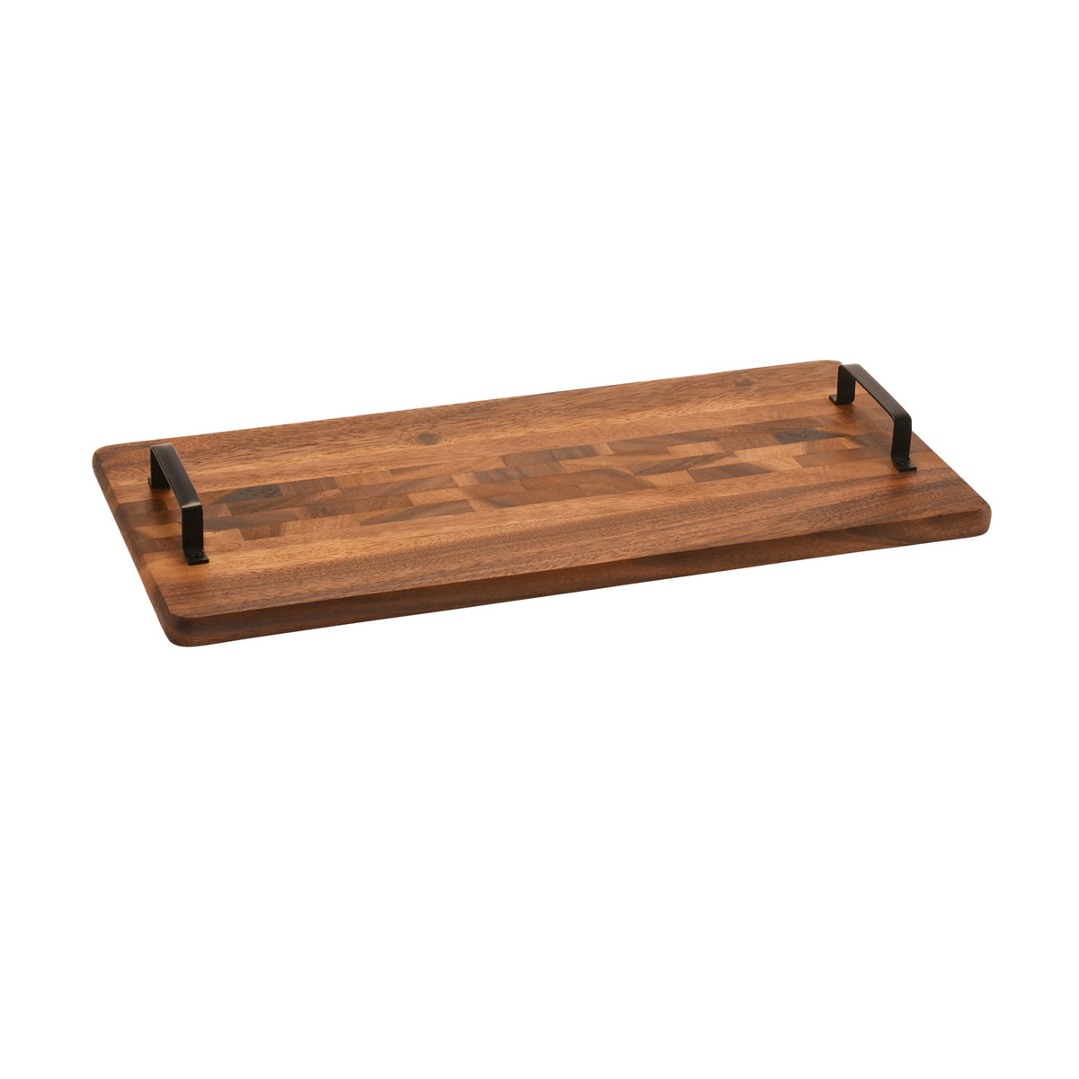 Acacia Serving Trays with Metal Handles - Kalmar Home acacia wood serving tray, view 6